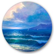 Designart Sunrise Glow On The Sea Waves I Nautical & Coastal Circle Metal Wall Art 11x11 - Disc of 11