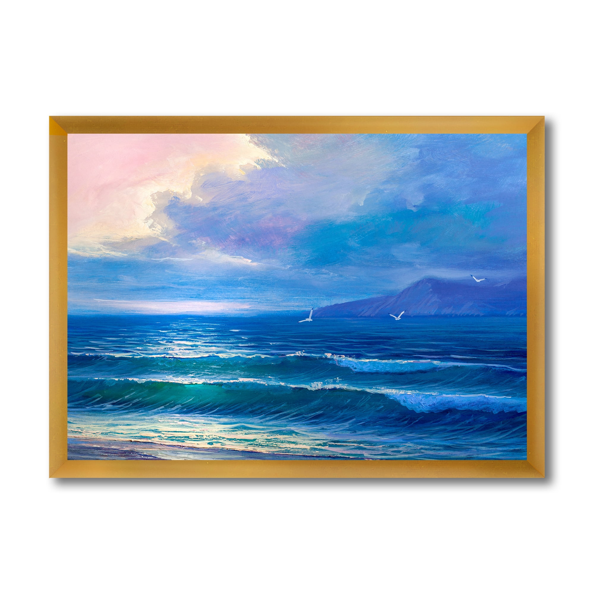 Designart 'Sunrise Glow On The Sea Waves I' Nautical & Coastal Framed Art Print