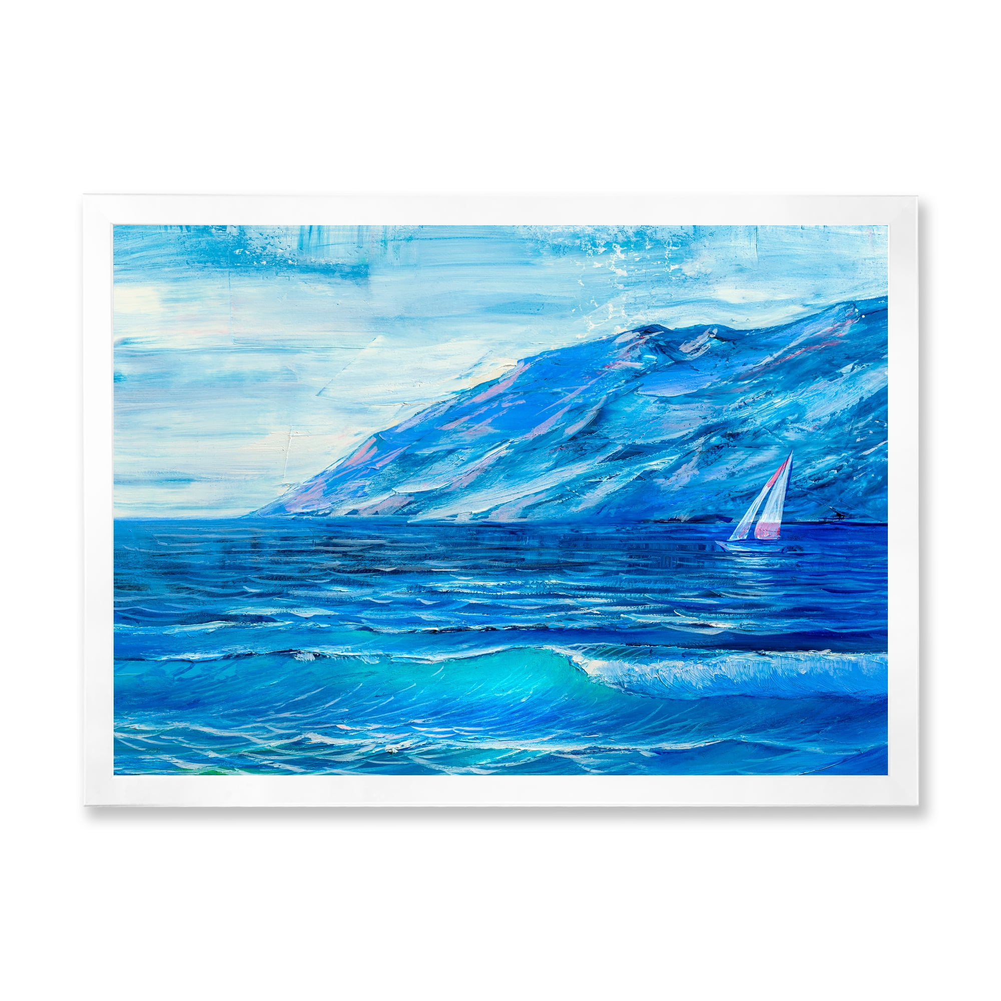 Designart 'Sunrise Glow On The Sea Waves II' Nautical & Coastal Framed Art Print