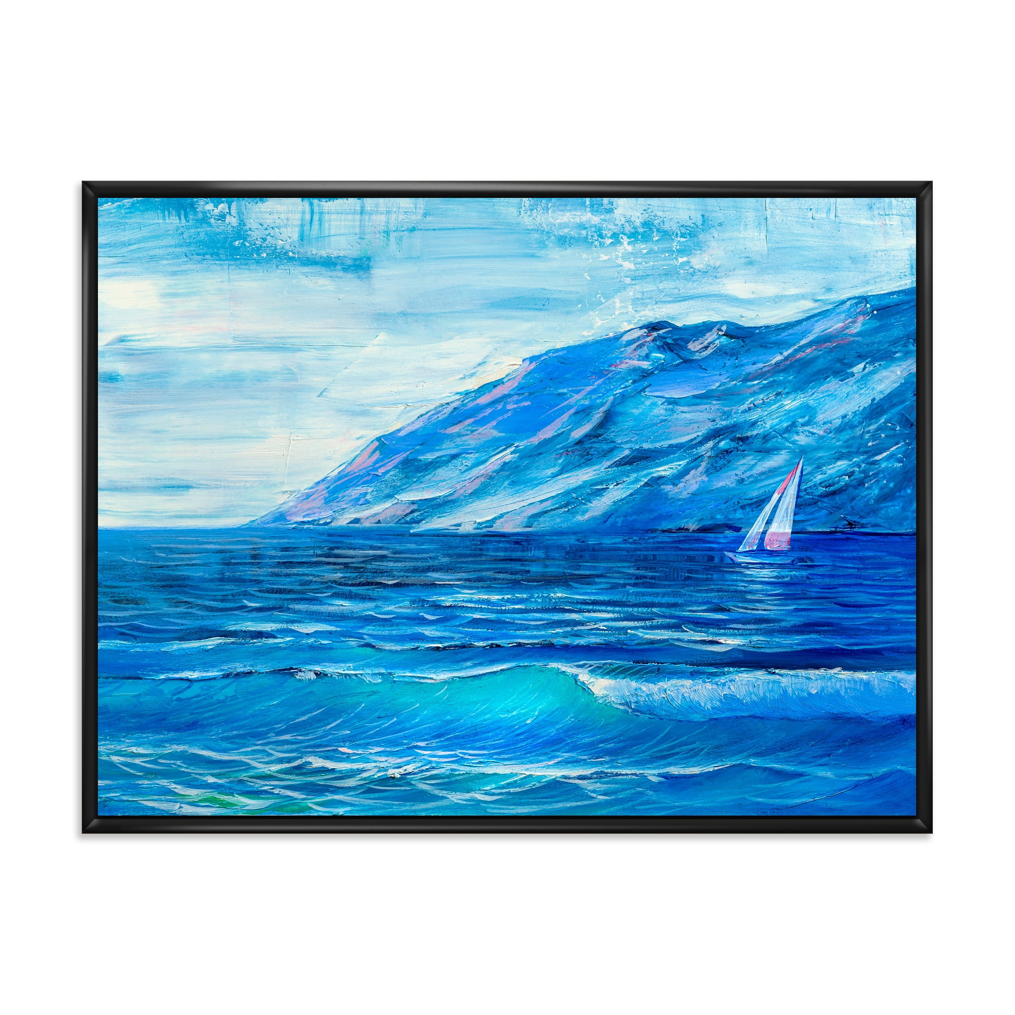 Designart 'Sunrise Glow On The Sea Waves II' Nautical & Coastal Framed Canvas Wall Art Print