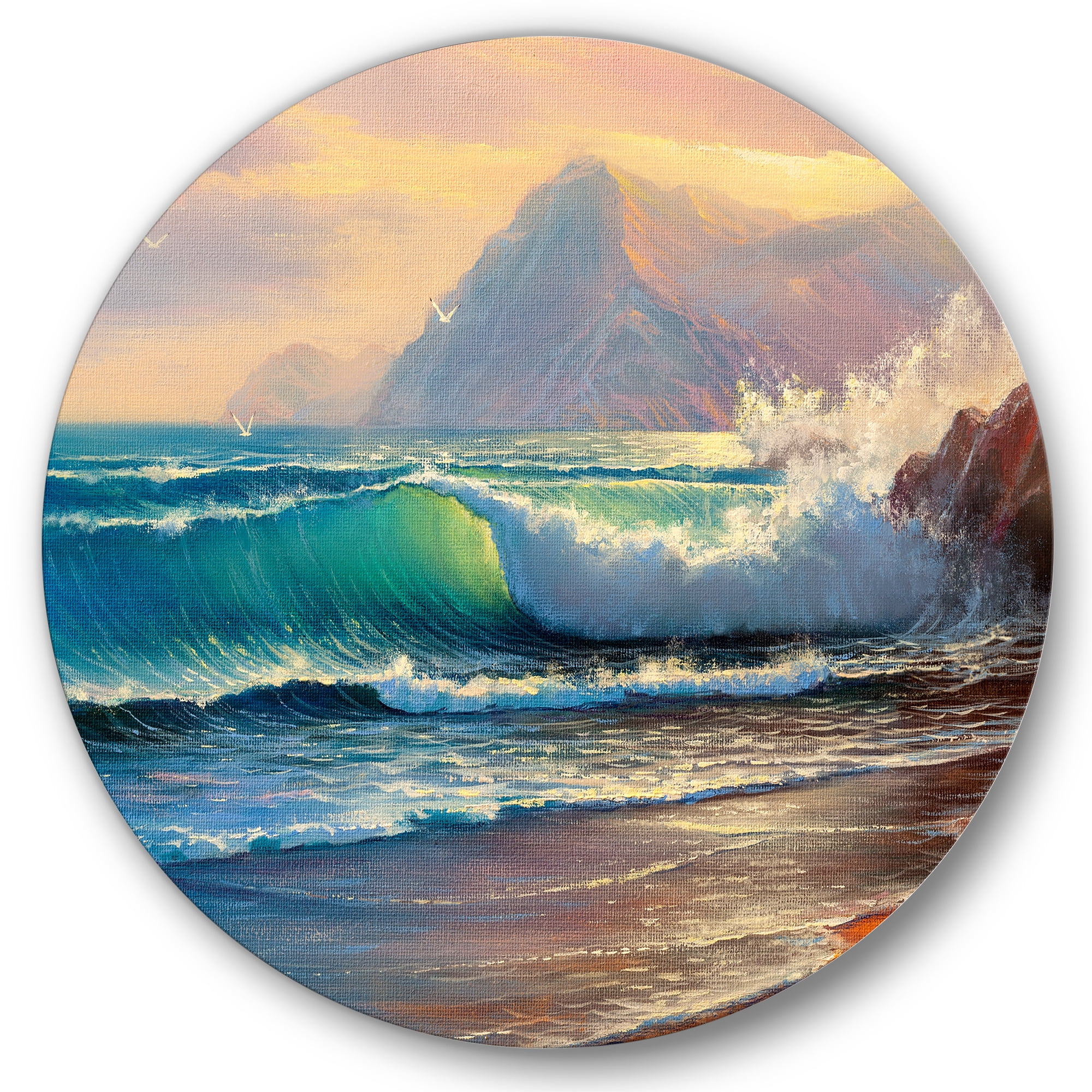 Designart 'Sunrise Glow On The Sea Waves III' Nautical & Coastal Circle Metal Wall Art 11x11 - Disc of 11