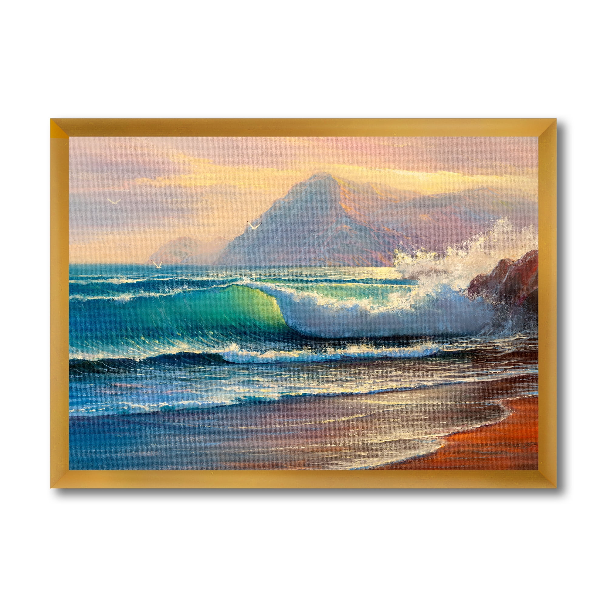 Designart 'Sunrise Glow On The Sea Waves III' Nautical & Coastal Framed Art Print