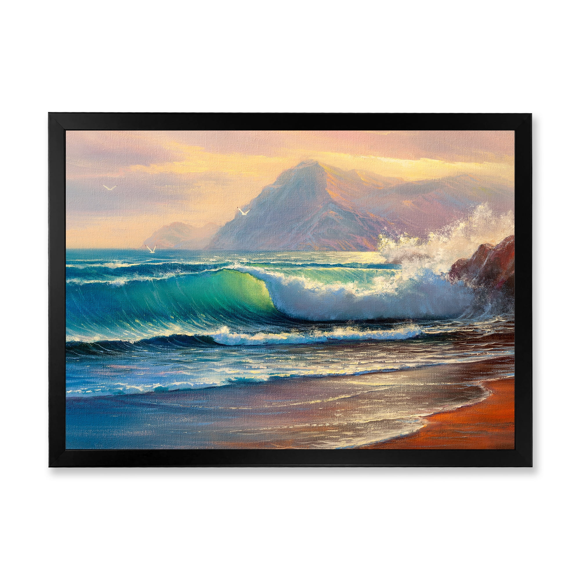 Designart 'Sunrise Glow On The Sea Waves III' Nautical & Coastal Framed Art Print