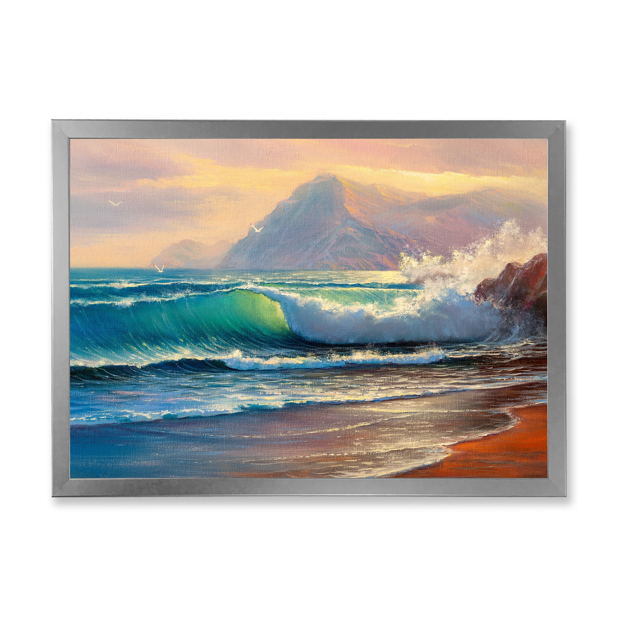 Designart 'Sunrise Glow On The Sea Waves III' Nautical & Coastal Framed Art Print