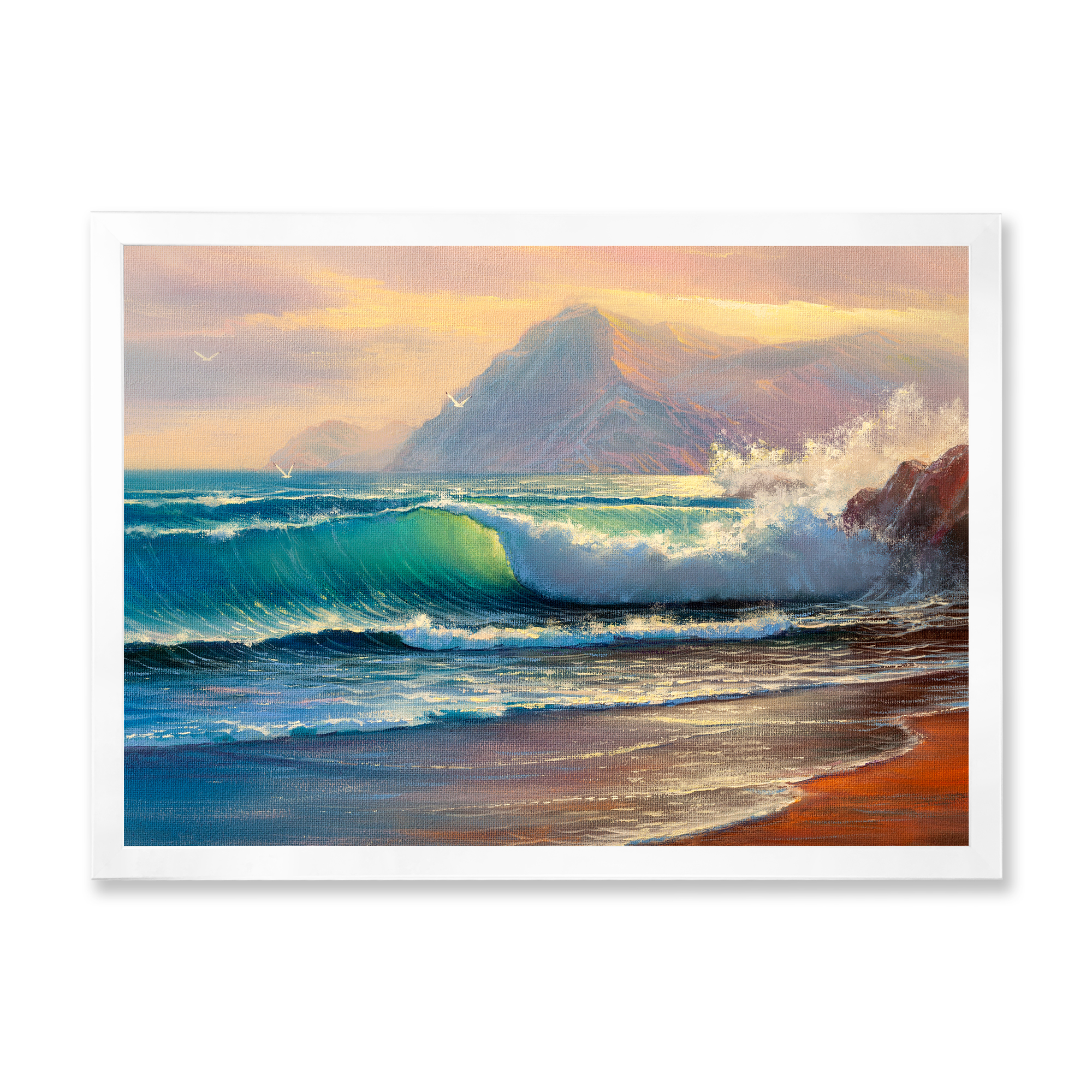 Designart 'Sunrise Glow On The Sea Waves III' Nautical & Coastal Framed Art Print