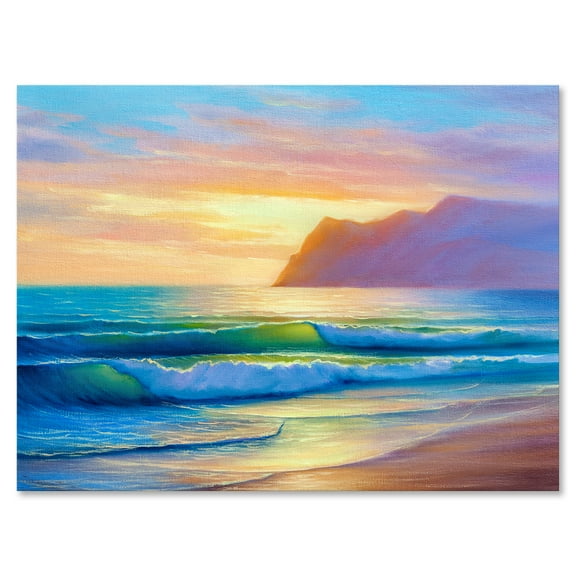 Designart ' Sunrise Glow On The Sea Waves IV ' Nautical & Coastal Canvas Wall Art Print