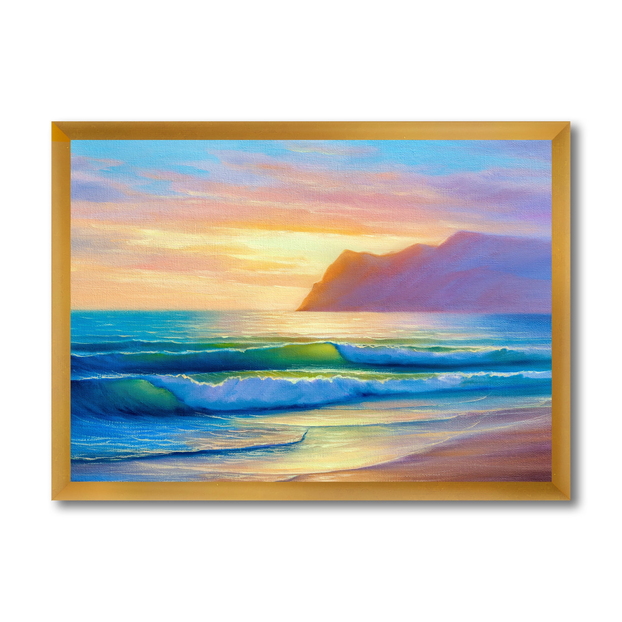 Designart 'Sunrise Glow On The Sea Waves IV' Nautical & Coastal Framed Art Print
