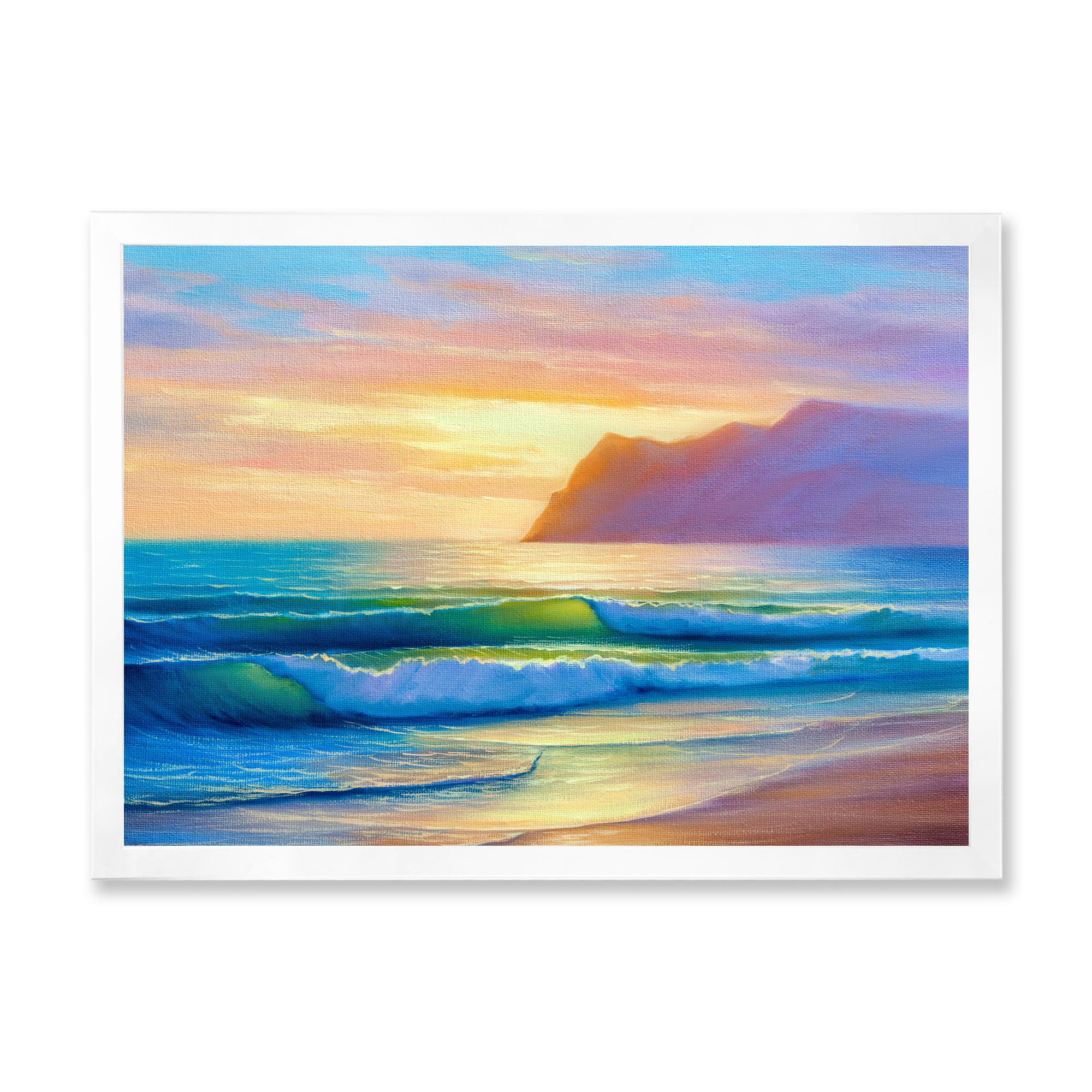 Designart 'Sunrise Glow On The Sea Waves IV' Nautical & Coastal Framed Art Print