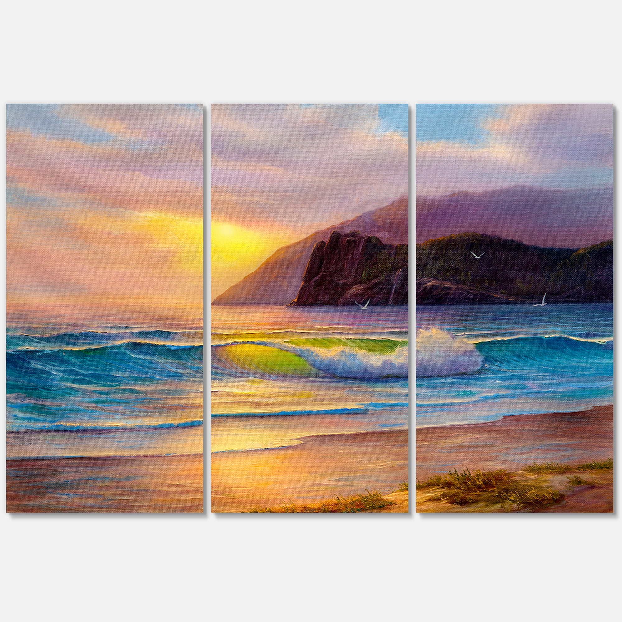 Designart ' Sunrise Glow On The Sea Waves V ' Nautical & Coastal Canvas Wall Art Print