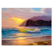 Designart ' Sunrise Glow On The Sea Waves V ' Nautical & Coastal Canvas Wall Art Print