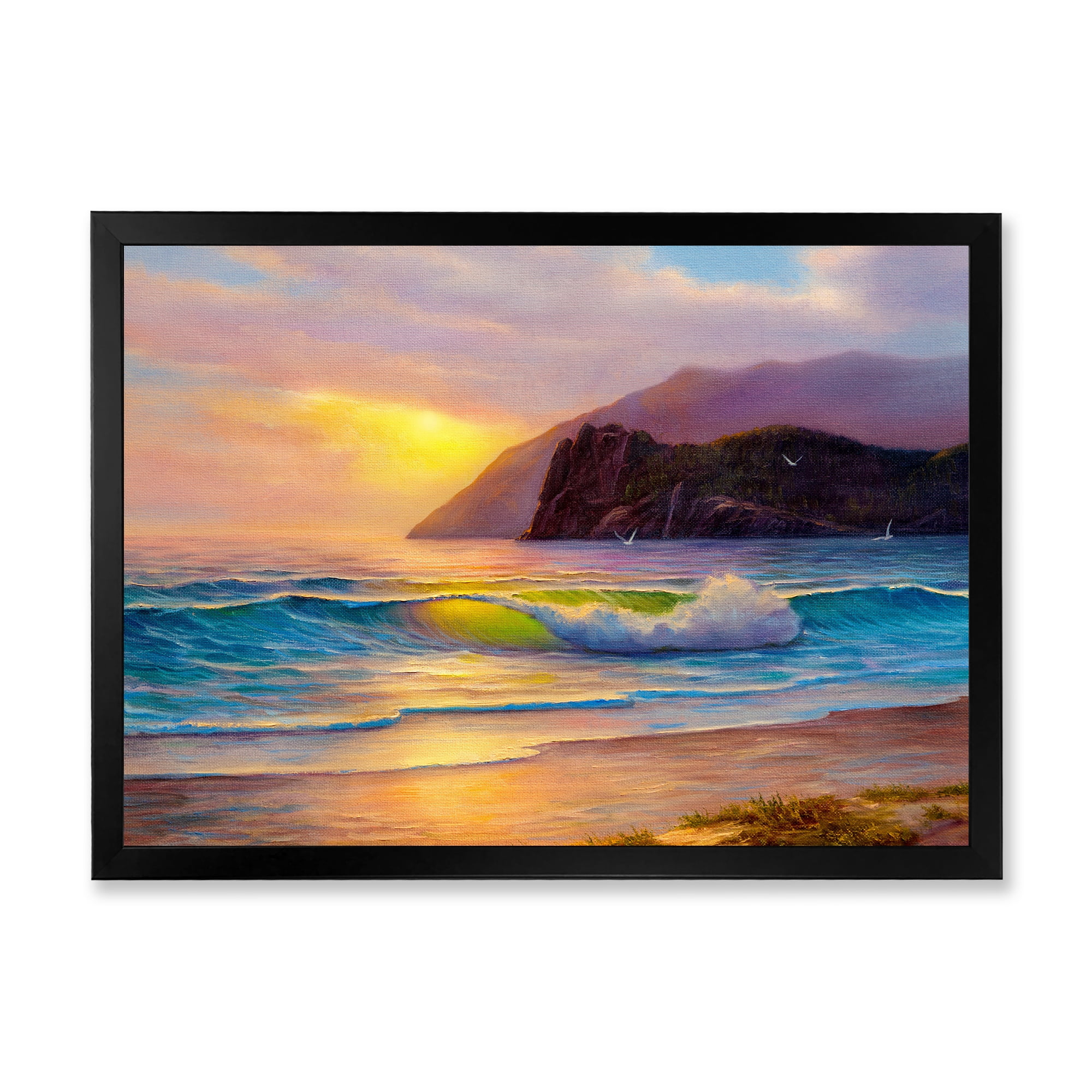 Designart 'Sunrise Glow On The Sea Waves V' Nautical & Coastal Framed Art Print