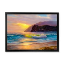 Designart 'Sunrise Glow On The Sea Waves V' Nautical & Coastal Framed Art Print