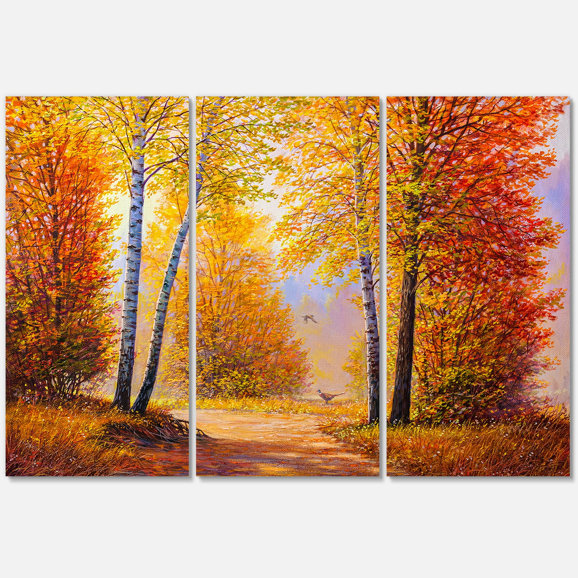 Designart ' Sunrise Glow Through The Autumn Trees ' Lake House Canvas Wall Art Print