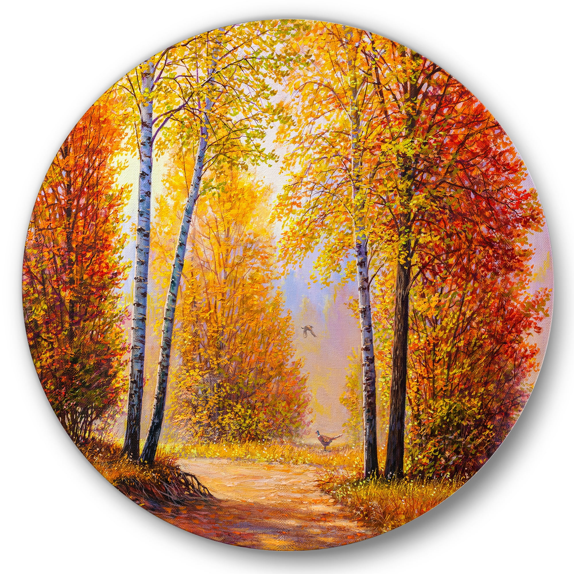 Designart 'Sunrise Glow Through The Autumn Trees' Lake House Circle Metal Wall Art 11x11 - Disc of 11