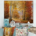 thumbnail image 1 of Designart 'Sunrise Glow Through The Autumn Trees' Lake House Print on Natural Pine Wood, 1 of 5