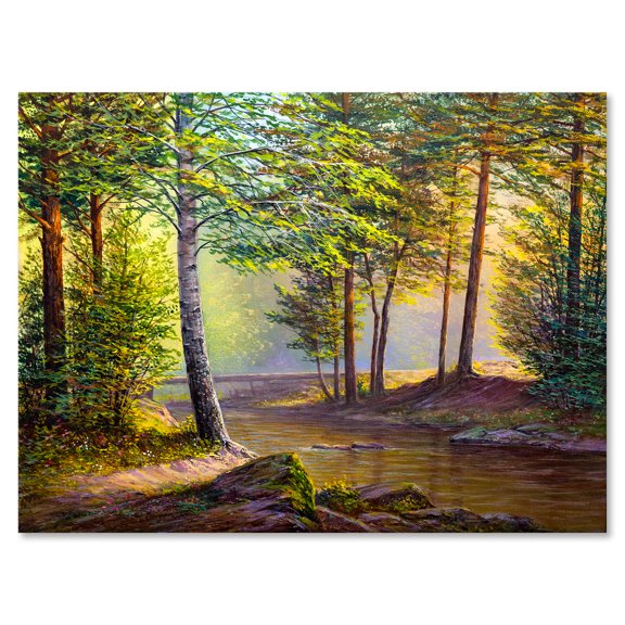 Designart ' Sunrise Glow Through The Awakening Fir Forest ' Traditional Canvas Wall Art Print