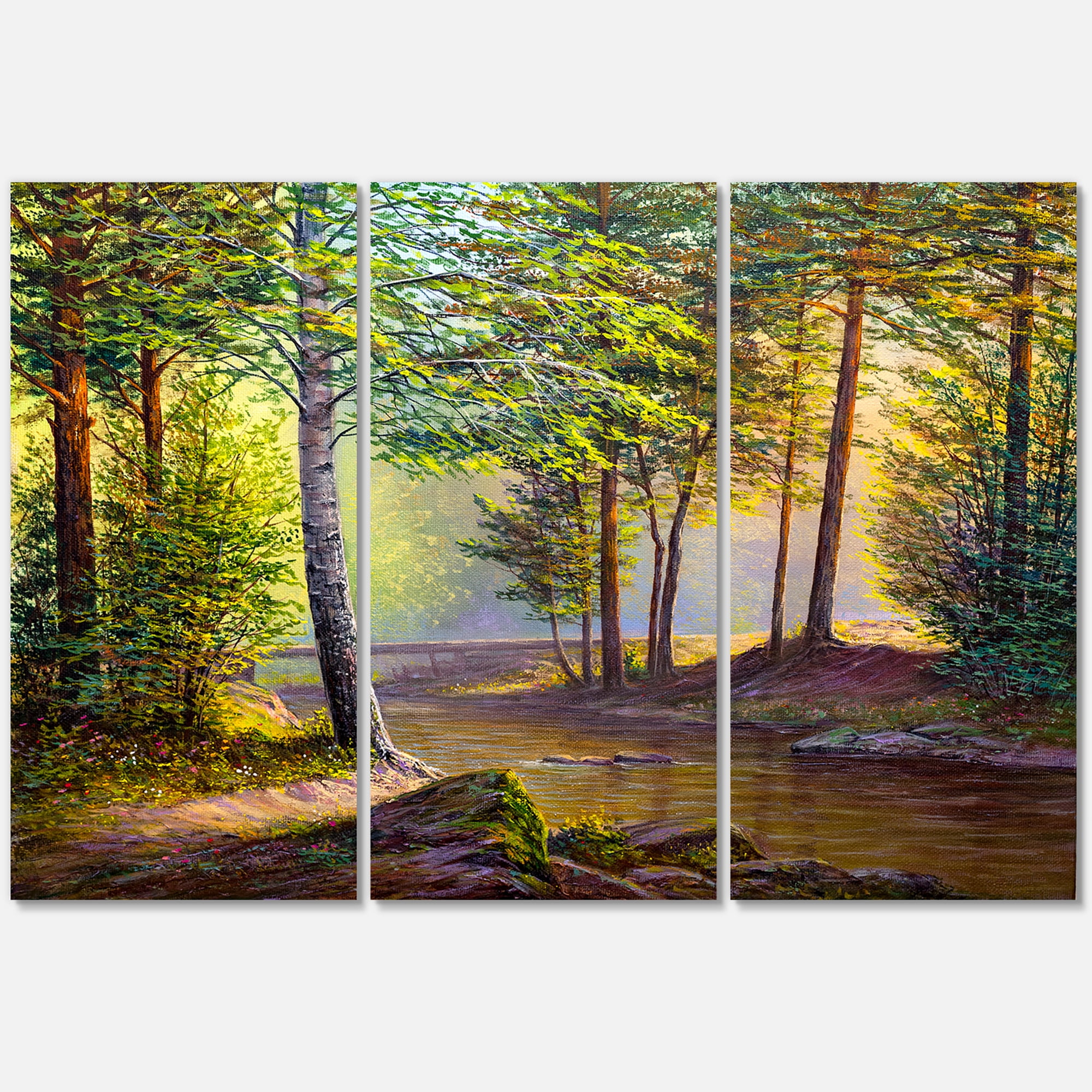 Designart ' Sunrise Glow Through The Awakening Fir Forest ' Traditional Canvas Wall Art Print