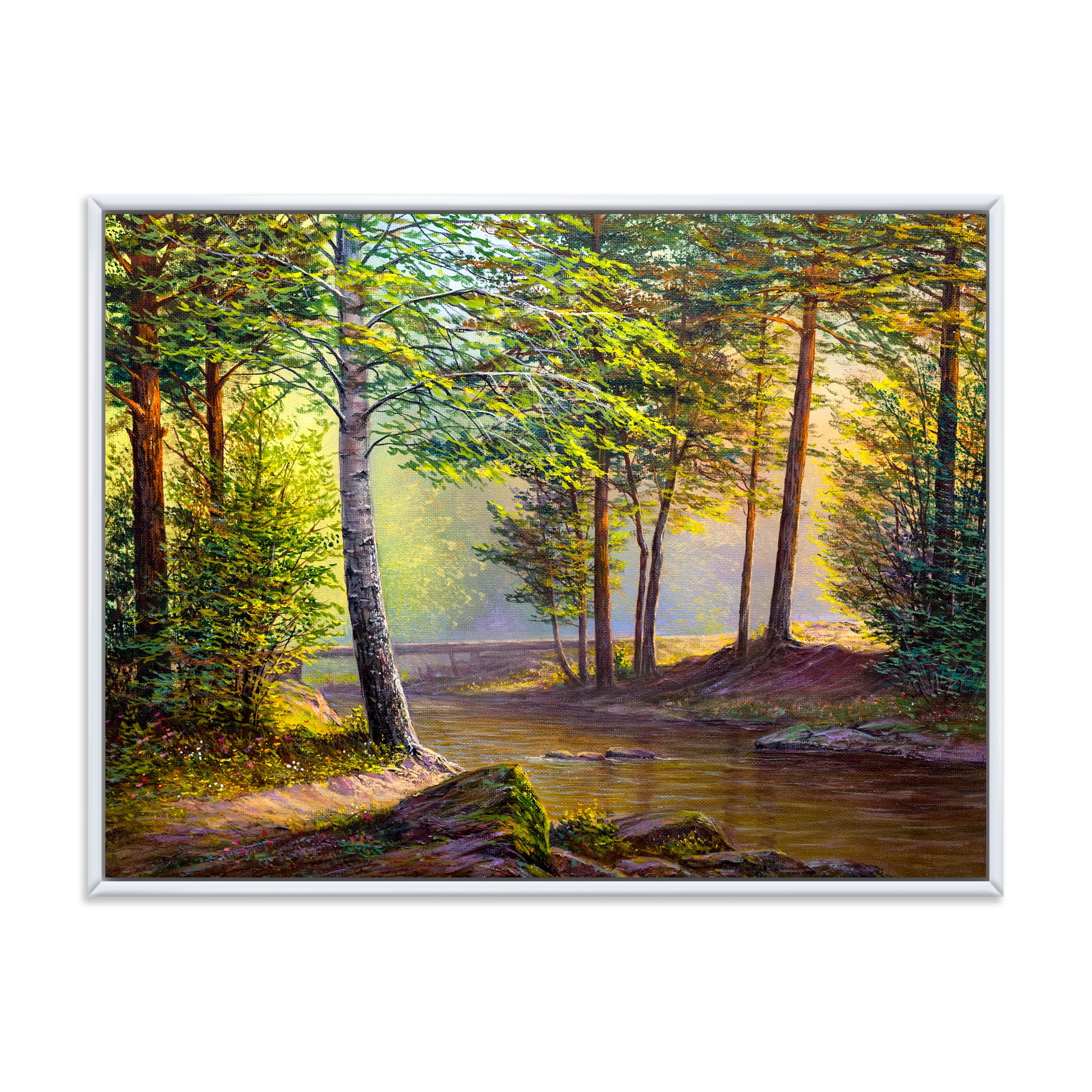 Designart 'Sunrise Glow Through The Awakening Fir Forest' Traditional Framed Canvas Wall Art Print