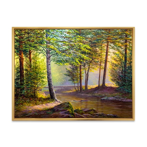 Designart 'Sunrise Glow Through The Awakening Fir Forest' Traditional Framed Canvas Wall Art Print