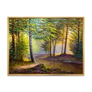 Designart Sunrise Glow Through The Awakening Fir Forest Traditional Framed Canvas Wall Art Print