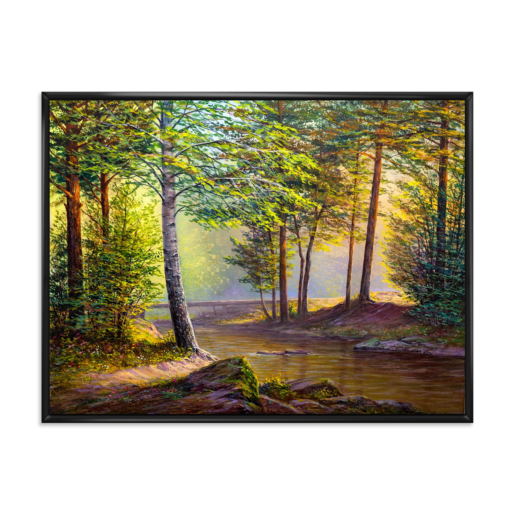 Designart 'Sunrise Glow Through The Awakening Fir Forest' Traditional Framed Canvas Wall Art Print