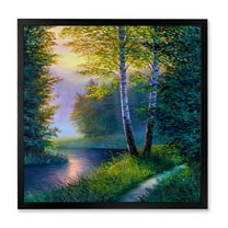 Designart 'Sunrise Glow Through The Birch Forest' Lake House Framed Art Print