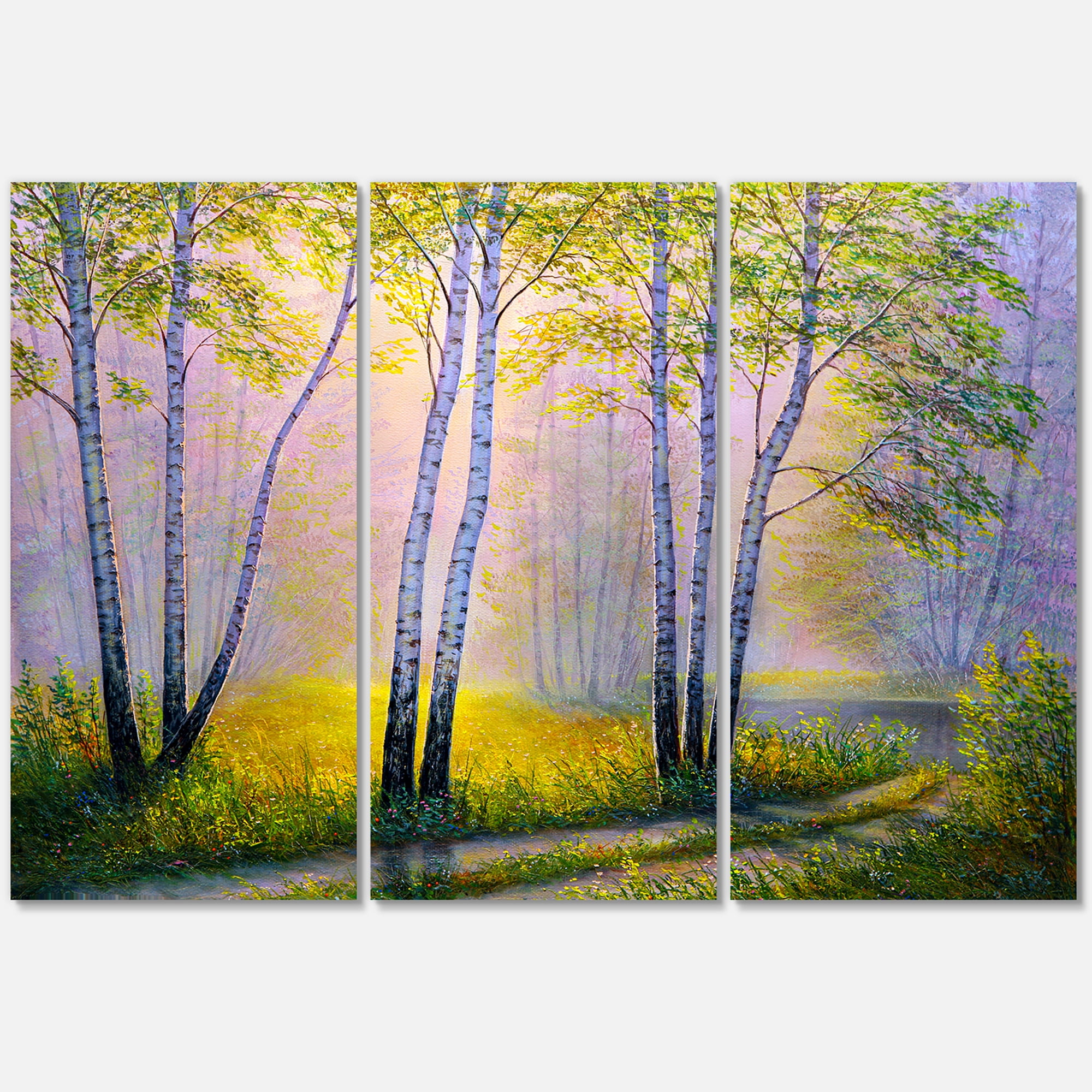Designart ' Sunrise Glow Through The Birches I ' Traditional Canvas Wall Art Print