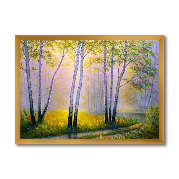 Designart 'Sunrise Glow Through The Birches I' Traditional Framed Art Print