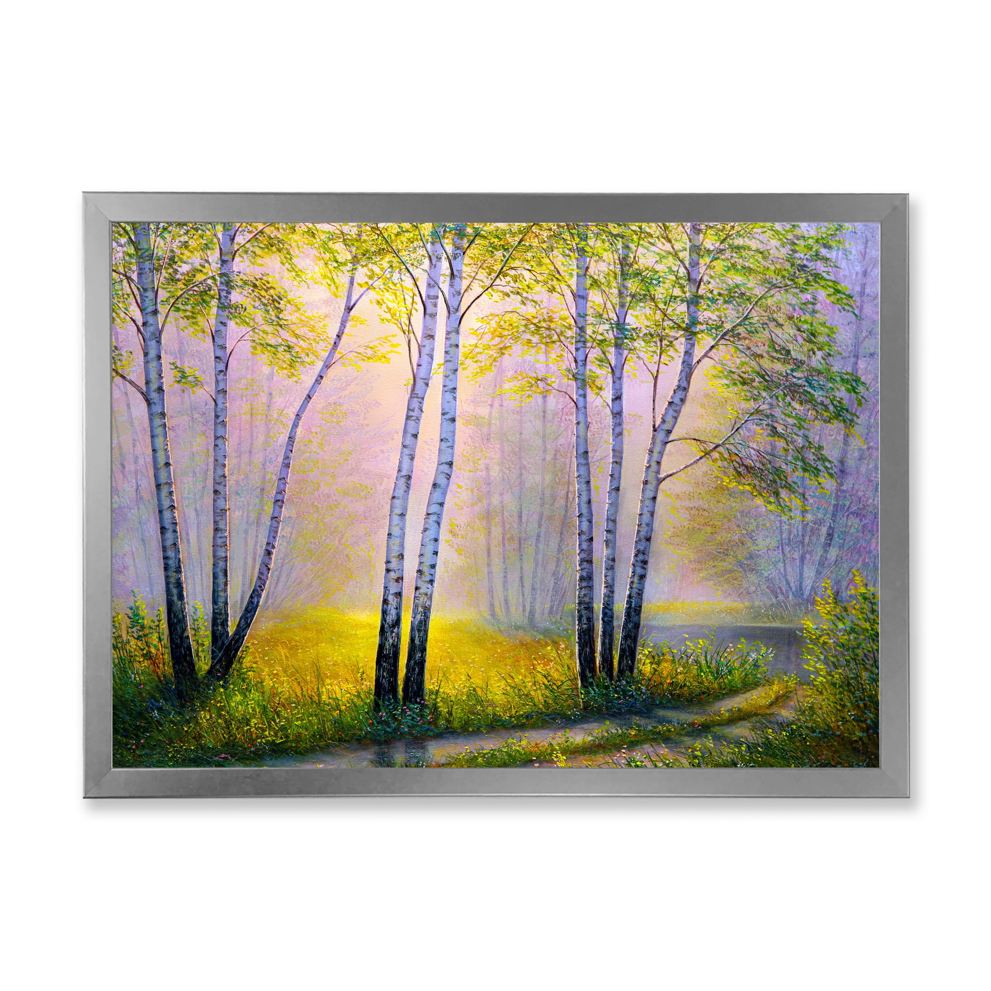 Designart 'Sunrise Glow Through The Birches I' Traditional Framed Art Print