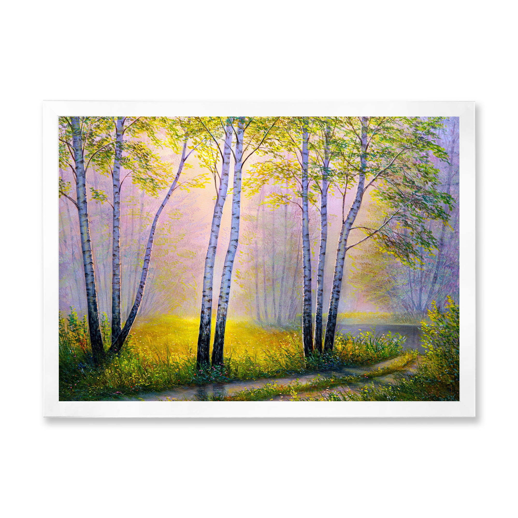 Designart 'Sunrise Glow Through The Birches I' Traditional Framed Art Print