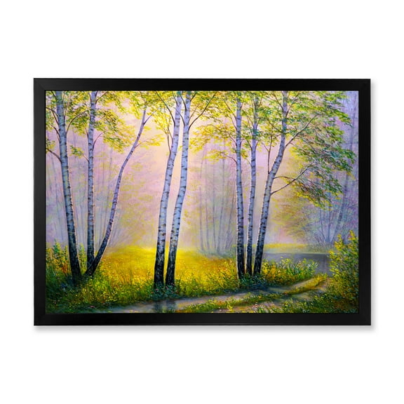Designart 'Sunrise Glow Through The Birches I' Traditional Framed Art Print