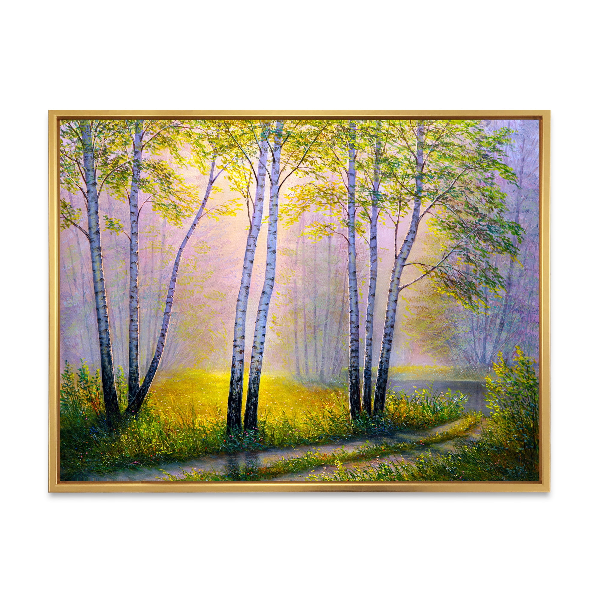 Designart 'Sunrise Glow Through The Birches I' Traditional Framed Canvas Wall Art Print