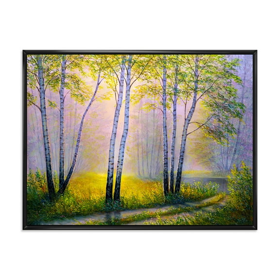 Designart 'Sunrise Glow Through The Birches I' Traditional Framed Canvas Wall Art Print