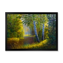 Designart 'Sunrise Glow Through The Birches II' Lake House Framed Art Print