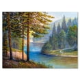 thumbnail image 1 of Designart ' Sunrise Glow Through The Pine & Fir Forest ' Lake House Canvas Wall Art Print, 1 of 4