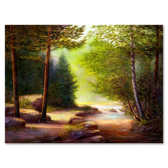 Designart ' Sunrise Glow Through The Spring Trees ' Lake House Canvas Wall Art Print