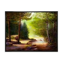 Designart 'Sunrise Glow Through The Spring Trees' Lake House Framed Canvas Wall Art Print
