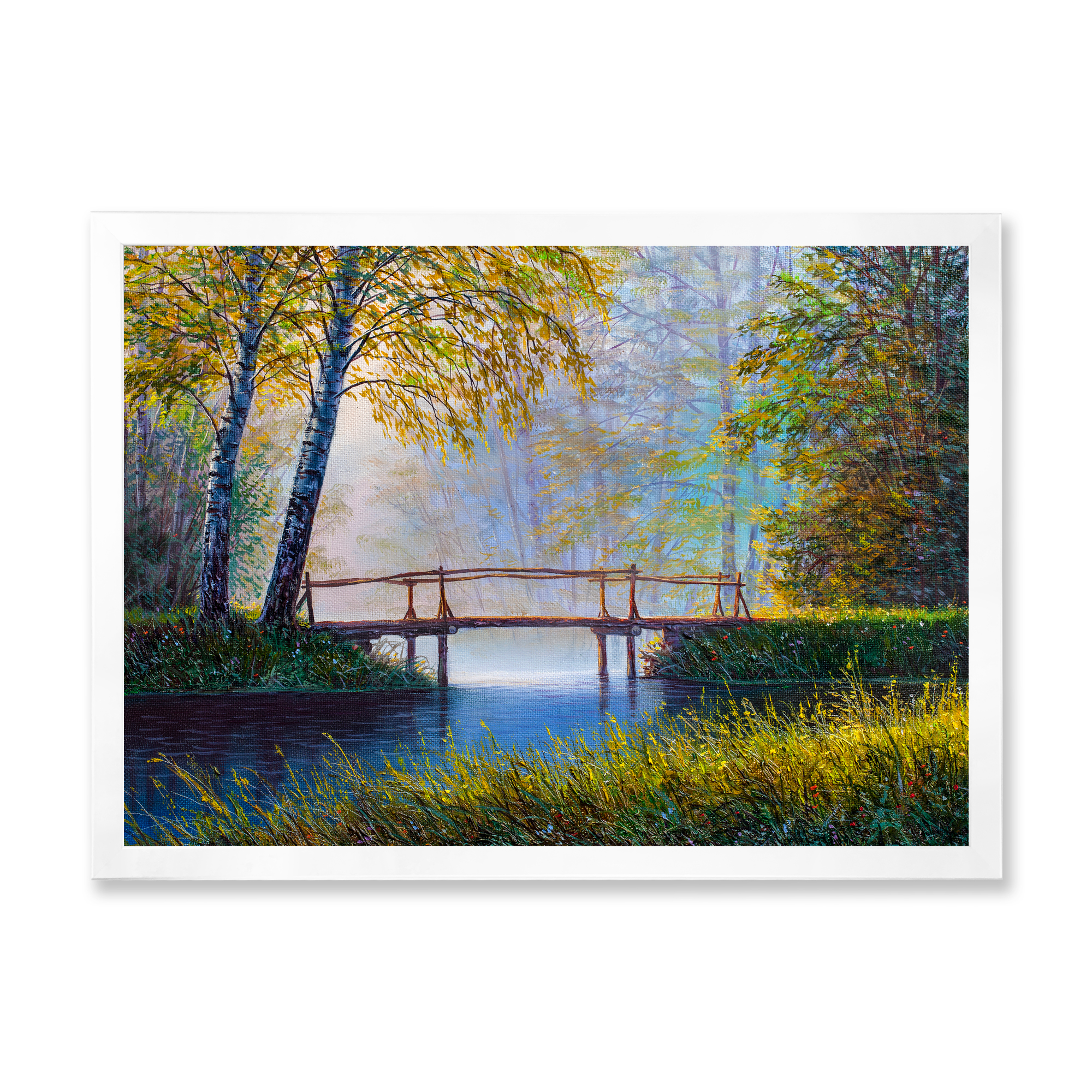 Designart 'Sunrise Glow and The Awakening Spring Forest' Lake House Framed Art Print