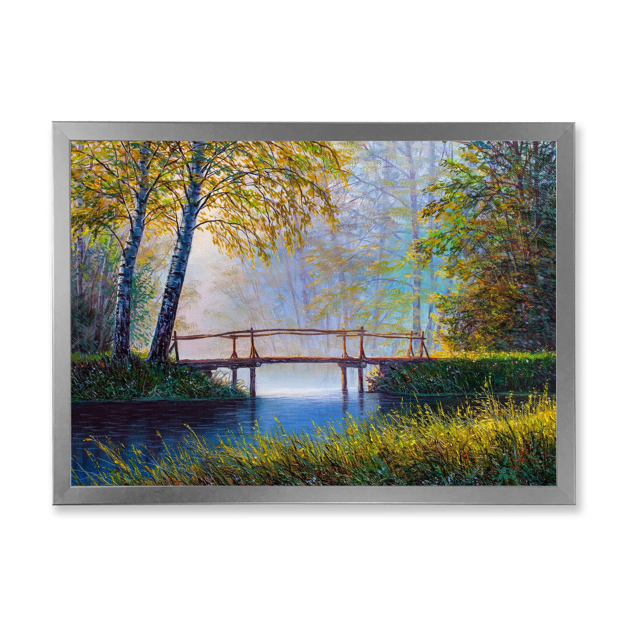 Designart 'Sunrise Glow and The Awakening Spring Forest' Lake House Framed Art Print