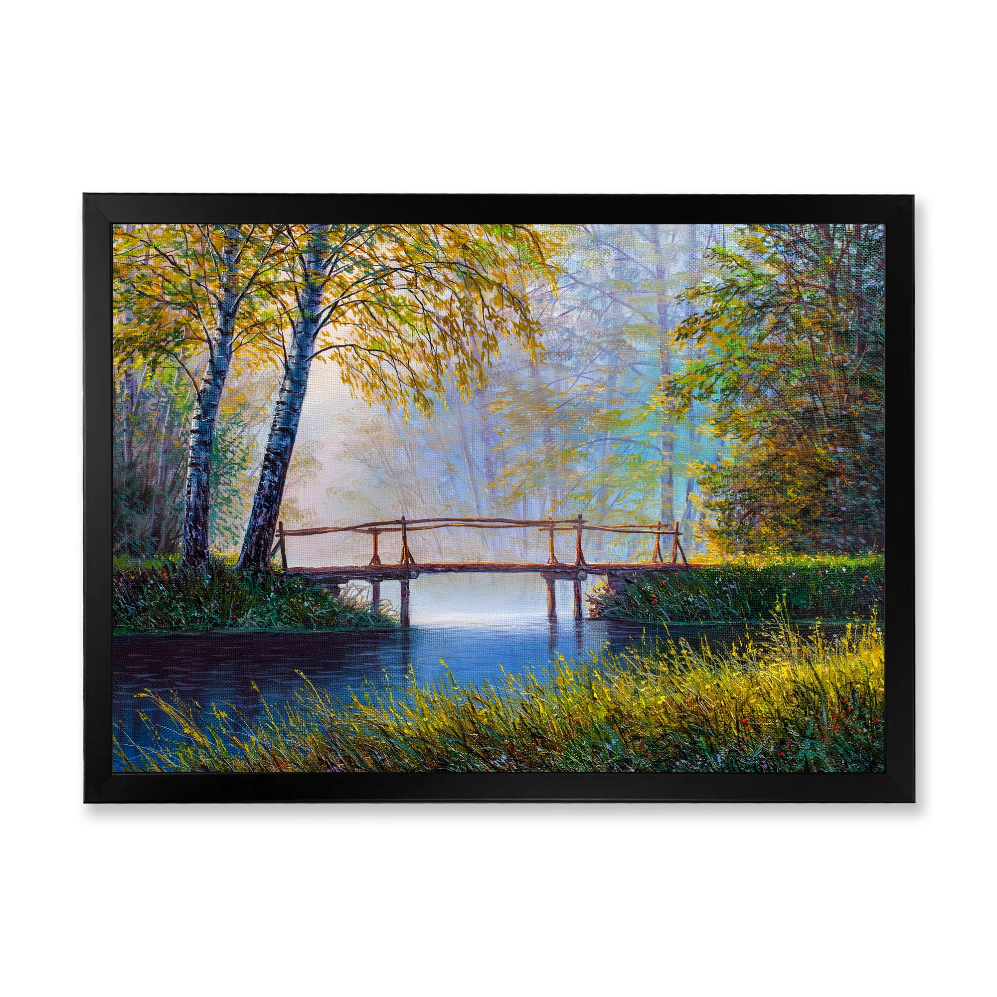 Designart 'Sunrise Glow and The Awakening Spring Forest' Lake House Framed Art Print