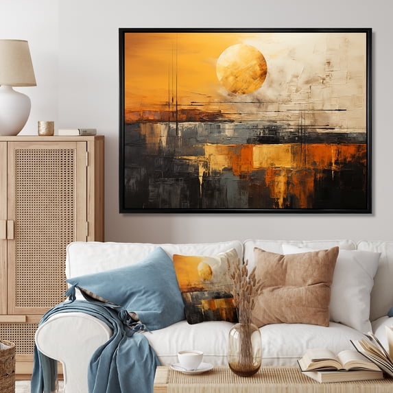 Designart "Sunrise Golden Hour composition II" Modern Floater Framed Wall Art Living Room