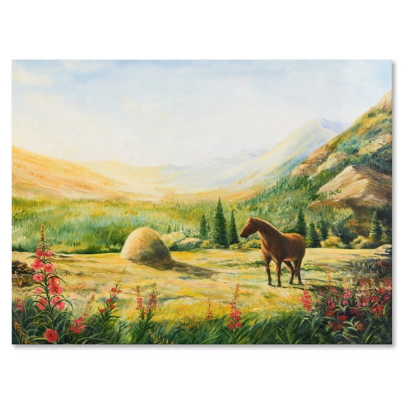 Designart ' Sunrise In The Mountains With Horse ' Farmhouse Canvas Wall Art Print