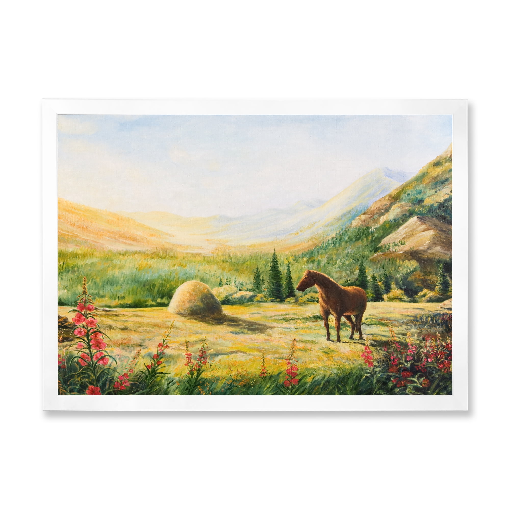 Designart 'Sunrise In The Mountains With Horse' Farmhouse Framed Art Print