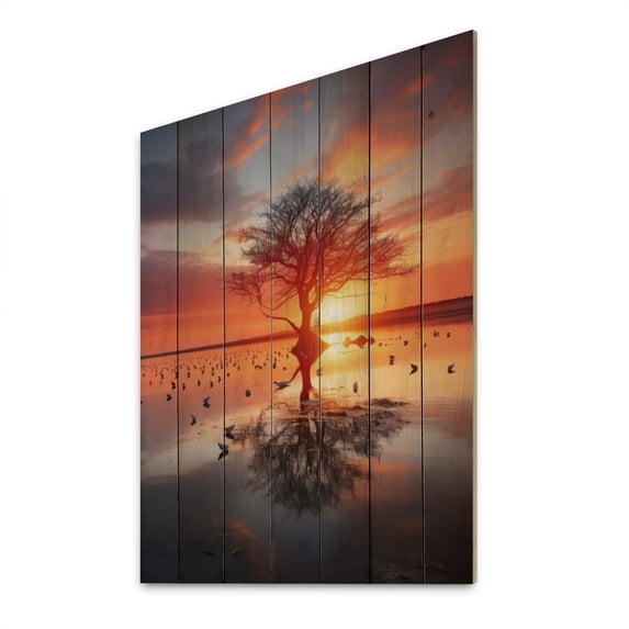 Designart "Sunrise Morning Charm I" Floral Print on Natural Pine Wood