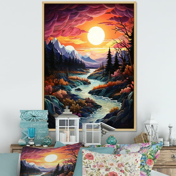 Designart "Sunrise Of The Aurora Borealis I" Aurora Borealis Floater Framed Wall Decor