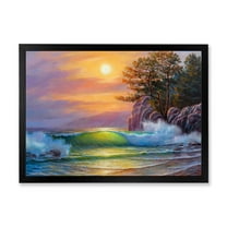 Designart 'Sunrise On Sea Waves By The Pine Trees' Nautical & Coastal Framed Art Print