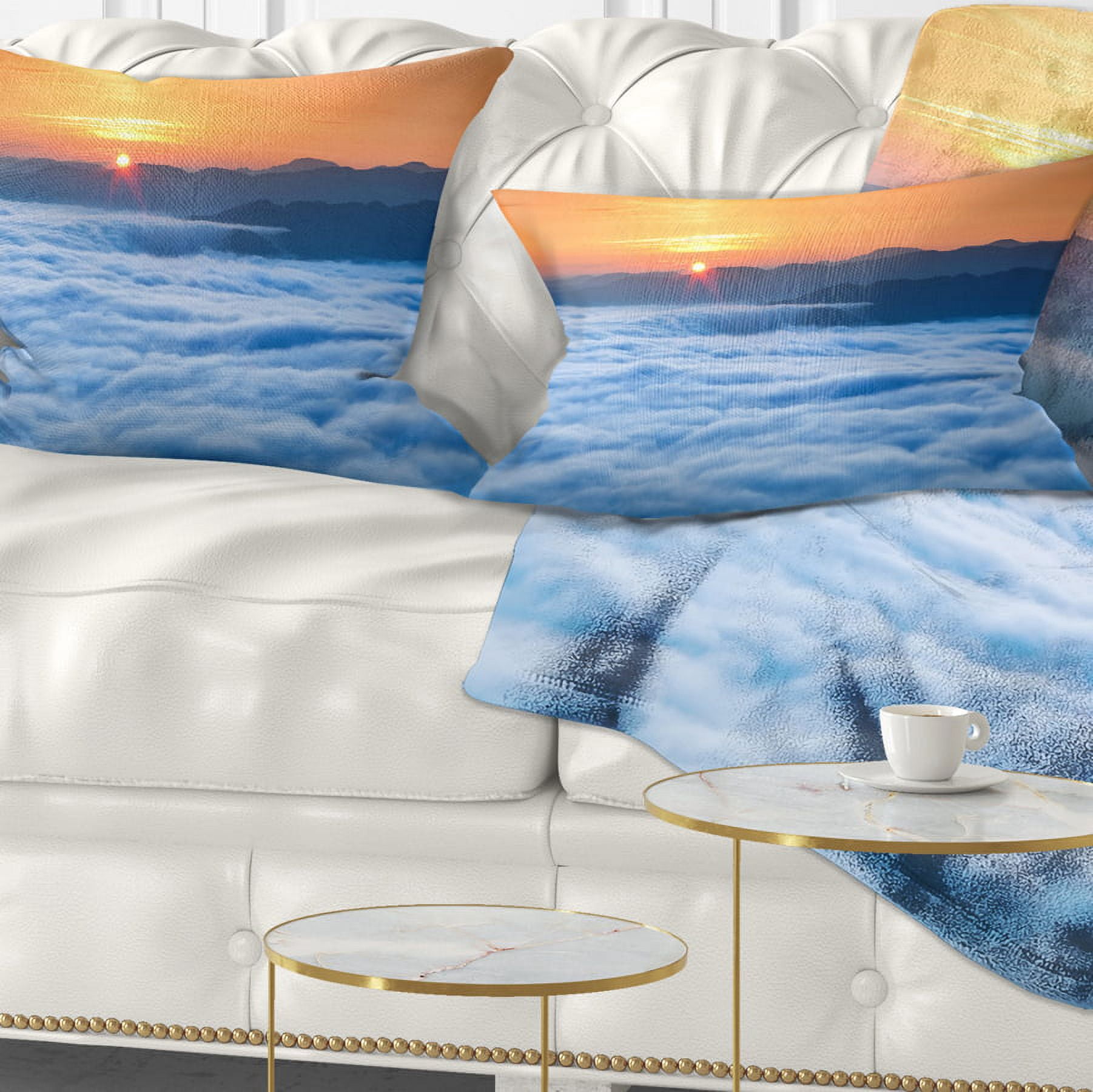 Designart Sunrise Over Misty Sea Waters - Landscape Photography Throw Pillow - 12x20