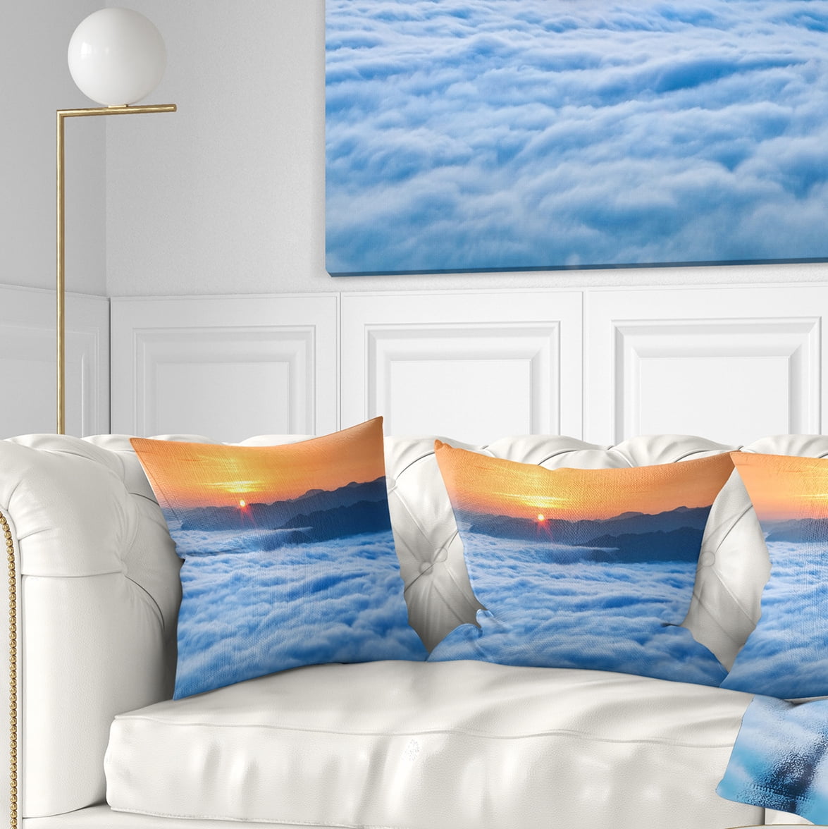 Designart Sunrise Over Misty Sea Waters - Landscape Photography Throw Pillow - 16x16