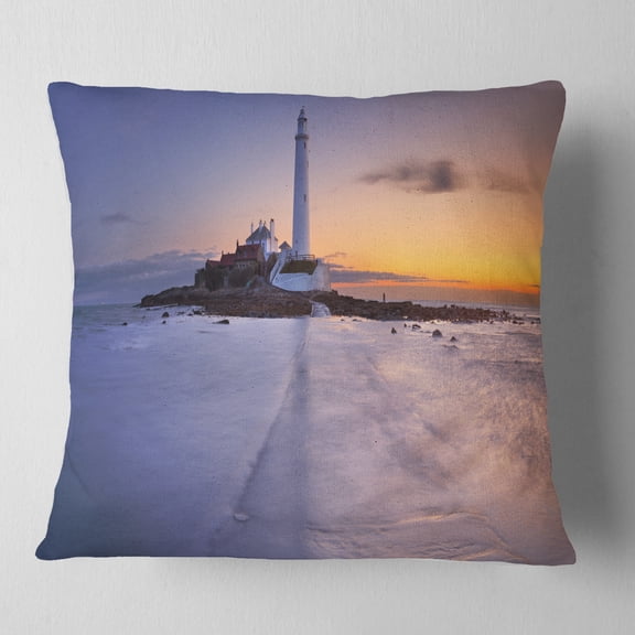 Designart Sunrise Over St. Mary s Lighthouse - Modern Seascape Throw Pillow - 16x16