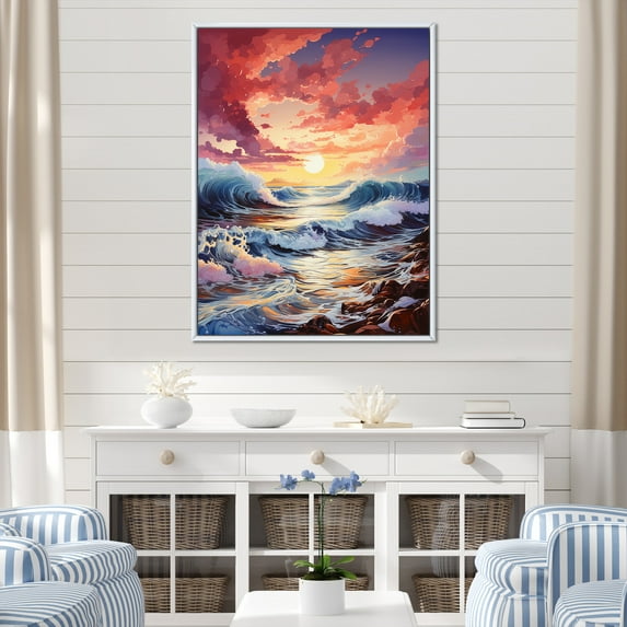 Designart "Sunrise Over The Rainbow Ocean VI" Ocean Floater Framed Canvas Wall Art